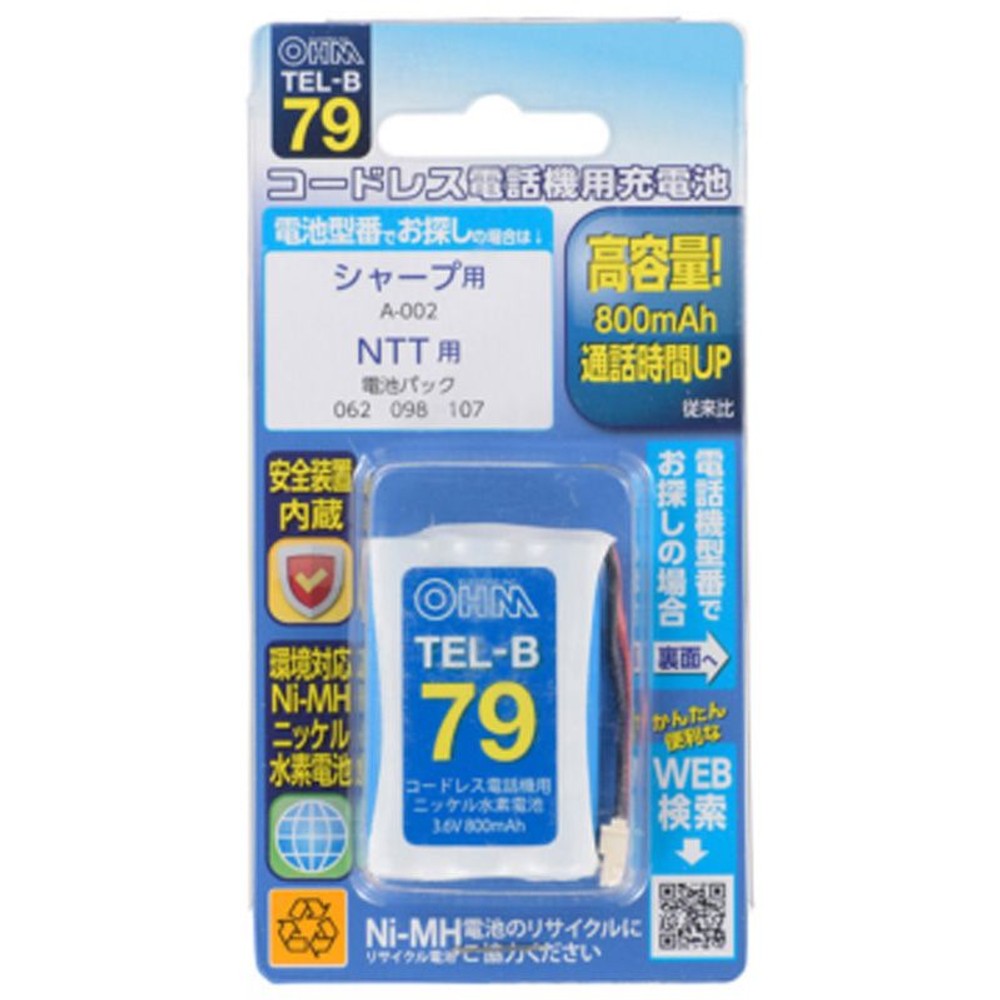 ＯＨＭ　コードレス電話機用充電池　ＴＥＬーＢ79, その他カラー１, その他サイズ１