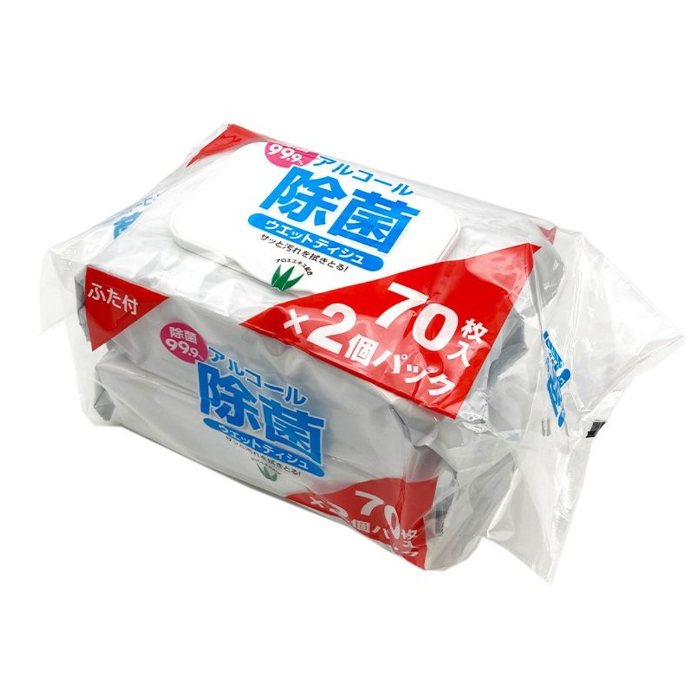 ふた付 アルコール除菌ウェットティッシュ 70枚×2個, その他カラー１, その他サイズ１