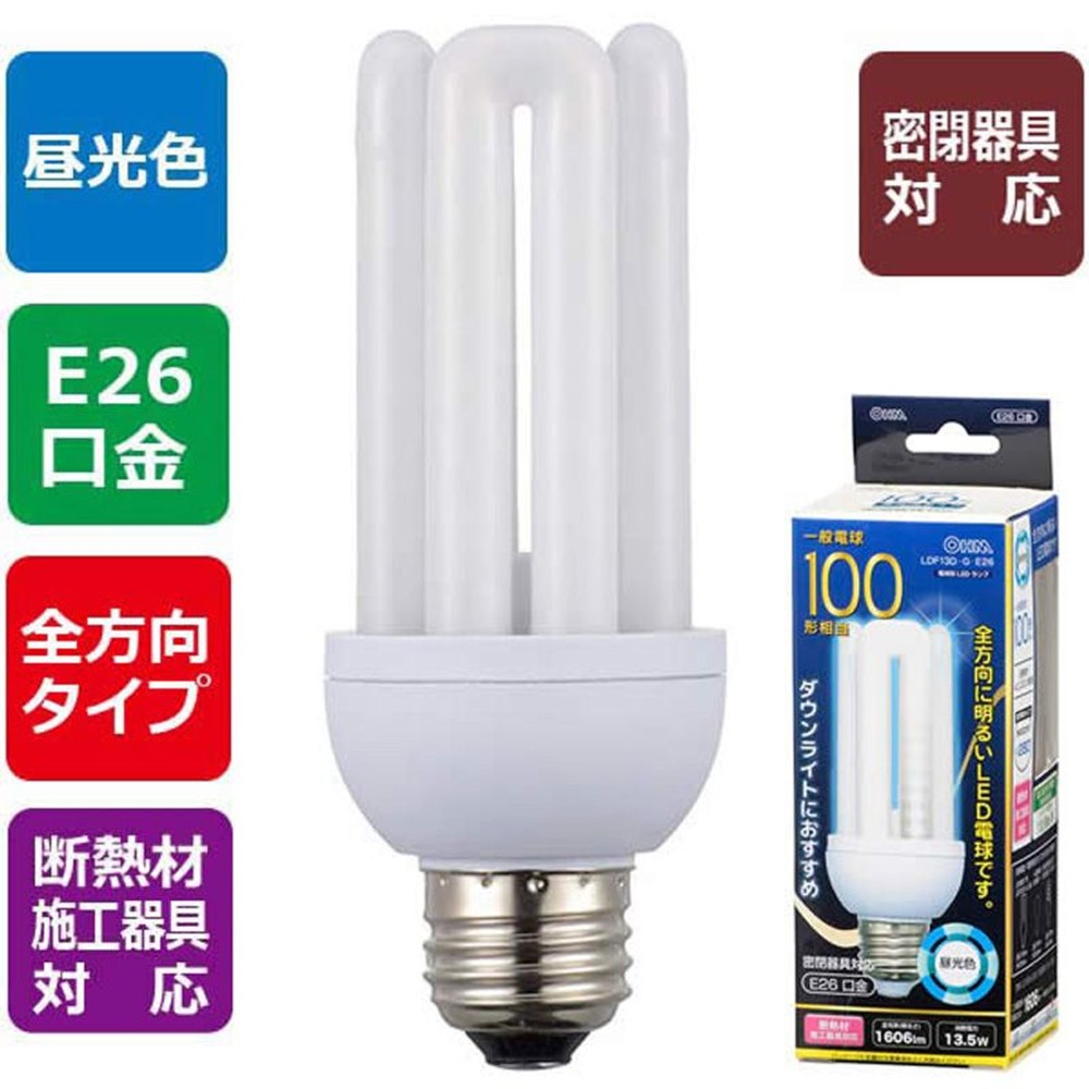 ＯＨＭ　Ｄ形ＬＥＤ電球　ＬＤＦ13ＤーＧーＥ26, その他カラー１, 100W形